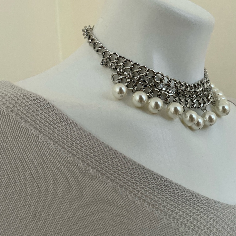 Premier Designs Signed Bib Statement Necklace Sil… - image 2